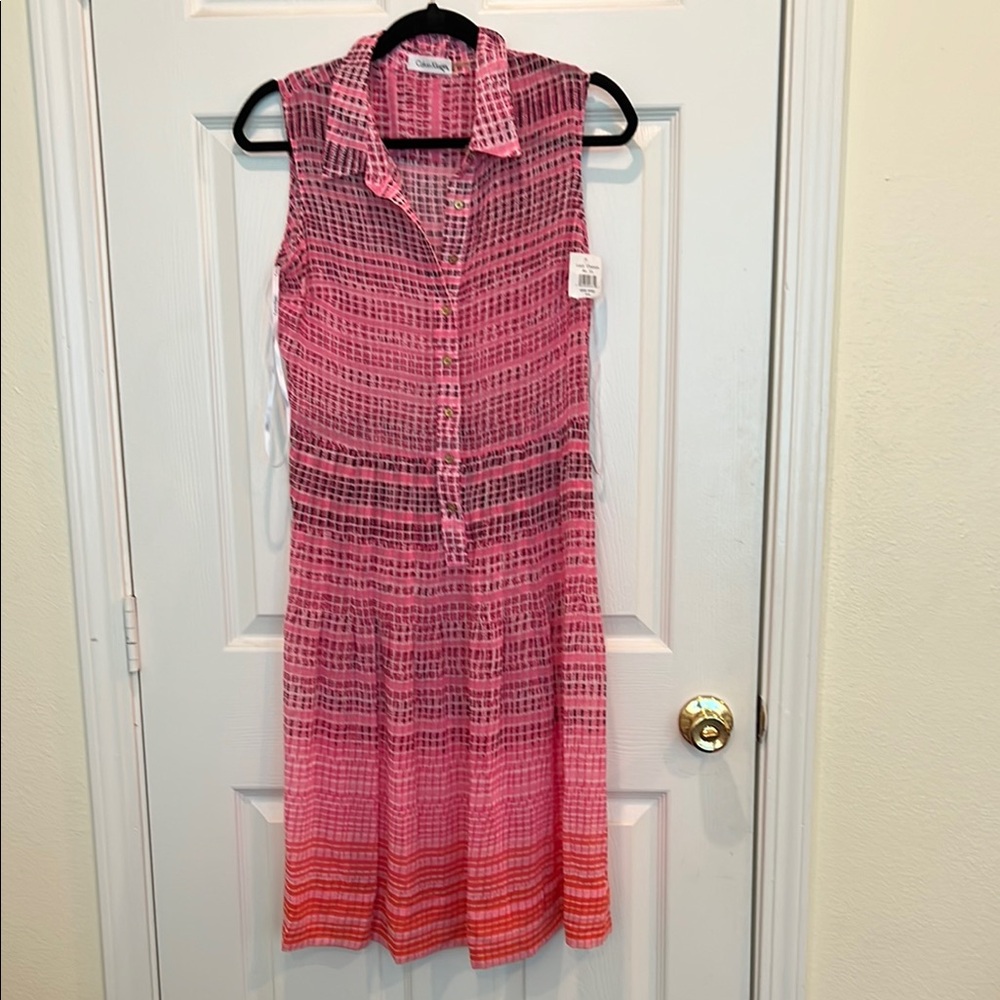 Calvin Klein Pink and Sleeveless Midi dresses- silk